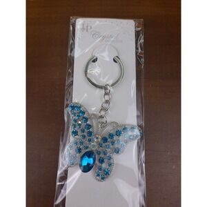 NIP Crystal Collection Blue Crystal Butterfly Silver Tone Keychain Backpack